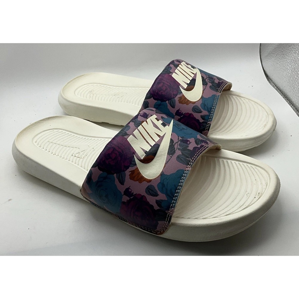 NIKE Victori One White Floral Slides Slippers CN9676-600 Women Size 9 Sandals